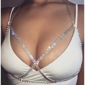 Bohemian Rhinestone Bra Chain Sexy Cross-Shaped Body Jewelry for Nightlife